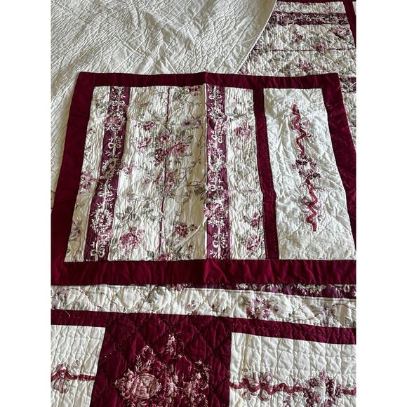 Vintage ARMOIRE KING HANDCRAFTED QUILT SOLID CREAM ST. REMY RIBBONS - Picture 10 of 14